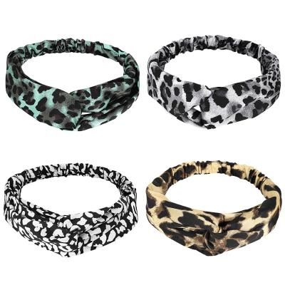 China Lewondr Headwear Lightweight and Portable Set of 4 Large PACK Headwraps Hair Bands in Leopard Dot Pattern for Women and Girls for sale