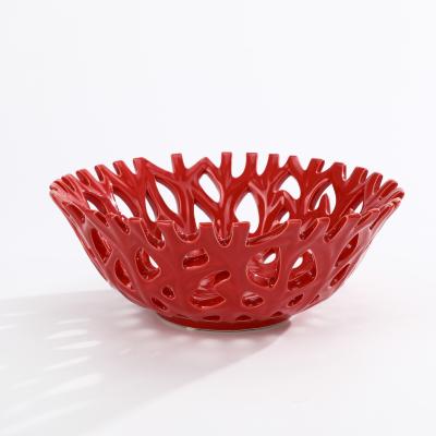 China Wholesale home factory hotel restaurant luxury decorative ceramic fruit bowl with unique design hot sale pattern branch porcelain custom fruit bowl for sale