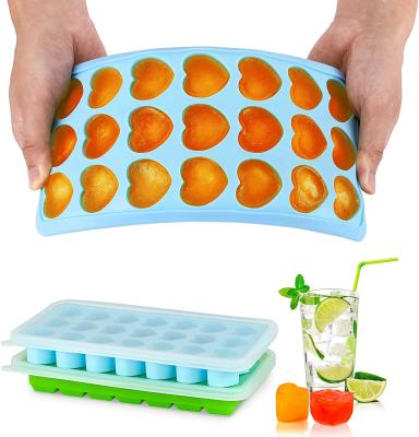 China Sustainable Housolution Set 2-Pack Custom Silicone Ice Cube Trays With Lid, Heart 21-Cavity Ice Cube Tray And Square Mini Ice Cube Tray for sale