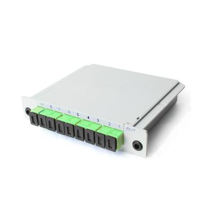 China FTTH System 8 Way Plug-in Type 1x8 Mini Optical PLC Splitter With SC APC Adapter for sale