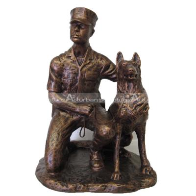 China Life Size Europe Dog Statue For Garden Outdoor Bronze Animal Sculpture Man And Dog Statue Bronze Sculpture for sale