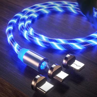 China 2021 Magnetic Mobile Phone USB Fast Charging Cable Flowing Light Phone Accessories Cable USB Led Luminous Micro Lighting Data Cable for sale