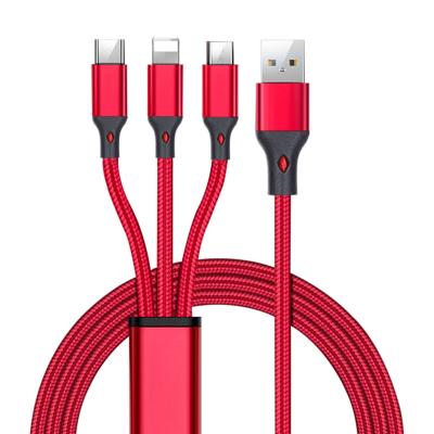 China Faman 1.2M Mobile Phone Nylon Braid Micro USB Cable 3 in 1 Charging Cable for iPhone 12 Android for sale