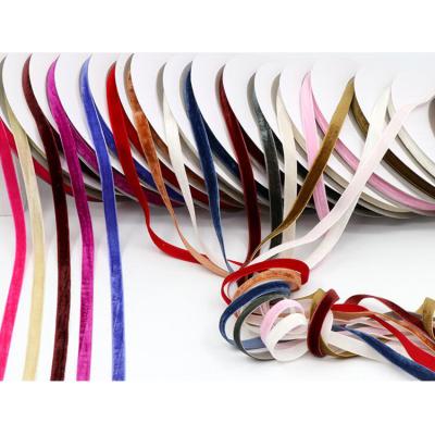 China Eco - Friendly Wholesale Use Garment Velvet Ribbon 10mm Colored Soft Velvet Fabric Ribbon Eco - Friendly Decoration for sale