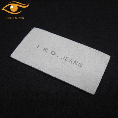 China Viable Custom Design Logo Jean Real Leather Embossed Printed PU Patch For Garment Accessory for sale