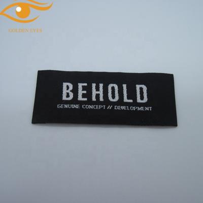 China Viable Private Woven Foldable Wholesale Black Label Woven Clothing Label Name Woven Label for sale