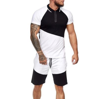 China Breathable Custom Logo Color Block Summer Running 2 Piece Set Shirt And Short Shorts Sets For Men for sale