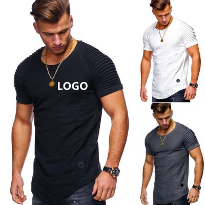 China QUICK DRY custom slim fit crewneck fit solid color t-shirt fitness short sleeve mens pleated t-shirt for sale