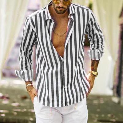 China Wholesale Breathable Trendy Stripes Fashion Shirt Top Button Up Mens Long Sleeve Shirts for sale