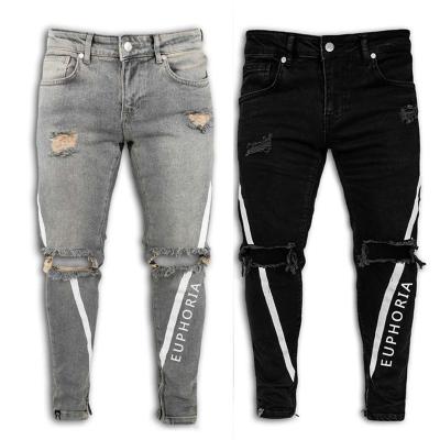 China Wholesale QUICK DRY fashion design letter print ripped lattice outdoor street wear skinny denim panties for men for sale