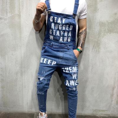 China QUICK DRY casual slim elastic overall denim overalls pant men's wish print fit bib overalls pant men's jeans for sale