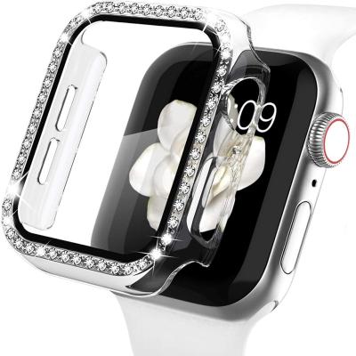 China Shell Shiny Diamond Case With Tempered Glass For Apple Luxury Watch Case 38mm 40mm 42mm 44mm for sale