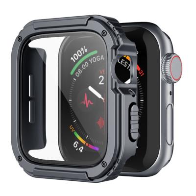 China Rugged Armor Protector Heavy Duty Protective Bumper With Tempered Glass For Apple Watch Case 6 7 Series for sale