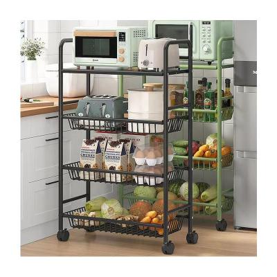 China Lihanrui Sustainable Hot Selling Household Carbon Steel 3 Tier Kitchen Storage Rack Cart Kitchen Trolley With Wheels for sale