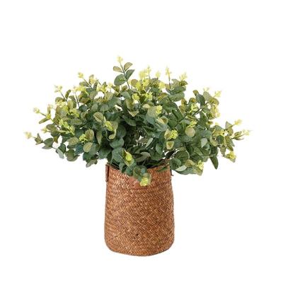 China Cloth ins simulation wind flower 4 fork eucalyptus with fake grass manufacturers home wedding decoration wholesale flowers for sale