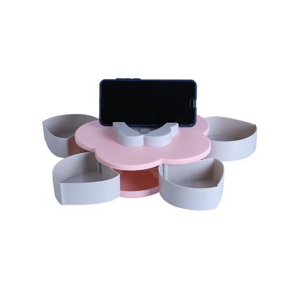 China Plastic Rotating Snack Tray Flower Shape Candy Box Nuts Candy Storage Box Single Layer Small Size Freshness Preservation for sale