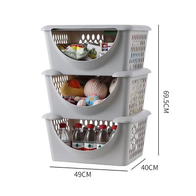 China Behind Doors/On Walls Fast Delivery Factory Direct Selling Perforated 4 Tier Plastic Stackable Gray Storage Basket For Kitchen Accessories By GINCARE for sale