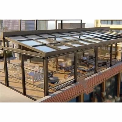 China Folding Screen Electric Retractable Glass Roof For Patio Sunroom for sale