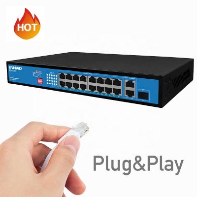 China High Quality Port Gigabit SFP Gigabit PoE Switch 2 Gigabit Ethernet Uplink Full 16 Ports 300W Power Unmanaged Realtek PoE Switch for sale