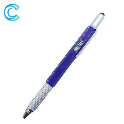 China Promotional Pen 6 in 1 Tool Metal Ball Pen Phone Holder Screwdriver Ruler Level Stylus Ballpoint Pen for sale