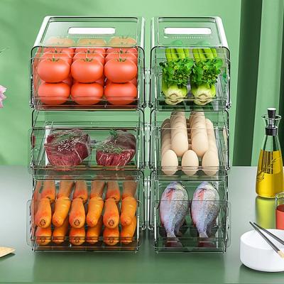 China Plastic Fresh Fruit Fridge Storage Bin Container Drawer Food Storage Containers Refrigerator Clear Food Freshness Keeping Clear Fridge Organizer for sale