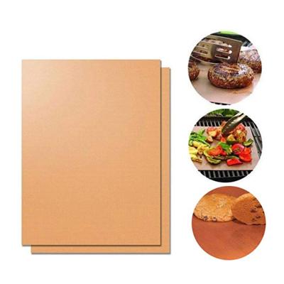 China 13X15.7 Inch BBQ Grill Mat Non Stick Barbecue Copper Mats Copper Brown Chef Grill Mats Easily Cleaned for sale