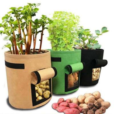 China Breathable With Window Pocket Garden Heavy Duty Planting Potato Grow Cloth Felt Potted Plant Grow Bags With Handles And Window for sale