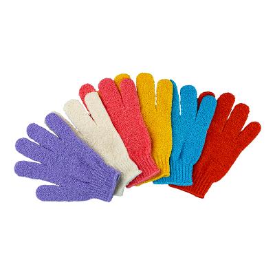 China EXFOLIATE Custom Five Finger Nylon Bath Bathing Gloves 100% Polyester Remover Shower Exfoliating Gloves for sale