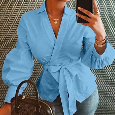 China Wholesale XSL QUICK DRY Women Solid Casual Shirt Women Long Sleeve Shirt Women Spring Autumn Lantern Sleeve Shirt for sale