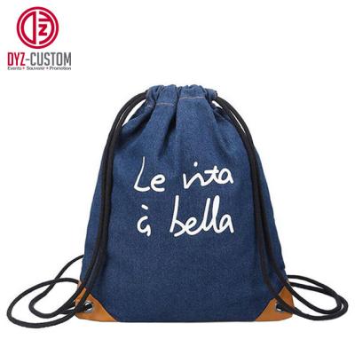 China Waterproof Drawstring Backpack Denim Fabric Promotional Drawstring Bag for sale