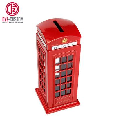 China Souvenir Red British Metal Piggy Bank Metal Phone Booth Money Box for sale