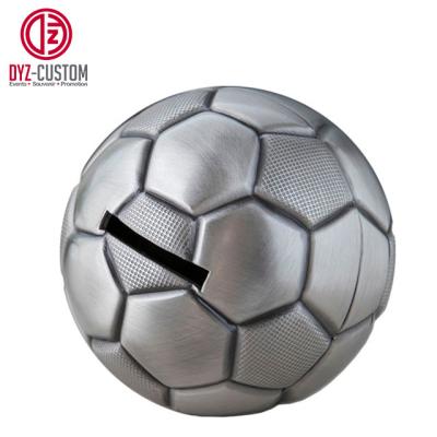 China Souvenir Metal Soccer Piggy Bank Football Shaped Coin Bank Money Box for sale