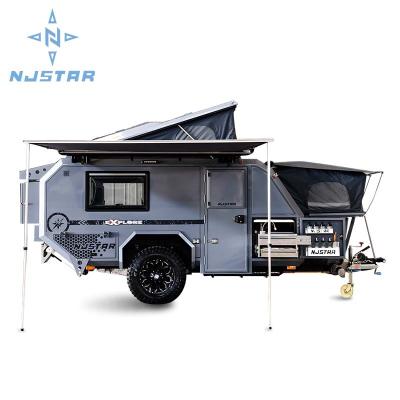 China NJSTAR Hot Sale 16ft Harga Australia Slide Light Luxury Blue Hybrid Car RV Standard Mobile Caravan Off Road Camper Travel Trailer for sale