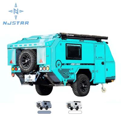 China NJSTAR Lightweight Manufacturers Bulk 16ft Australian Standard Blue Hybrid Cars Light Weight Off Road RV Caravan Camper Travel Trailers for sale