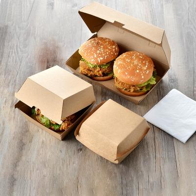 China Disposable Biodegradable Package Food Grade Kraft Paper Hamburger Packaging Box for sale