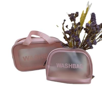 China Fashion Wholesale Custom Small Pink Plastic Cute Logo Private Label Transparent Clear PVC Make Up Cosmetic Bags Set and Makeup Pouch Case for sale