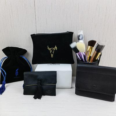 China Luxury Personalized Jewelry Pouch Deboss Printing Suede Flap Zippered Velvet Jewelry Packaging Bag Jewelery Pouch for sale