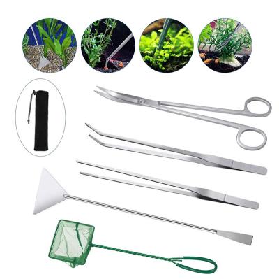 China Viable Cleaning Aquarium Tools Kit Set Fish Tank Long Stainless Steel Tweezers Scissors Spatula Equipments for sale