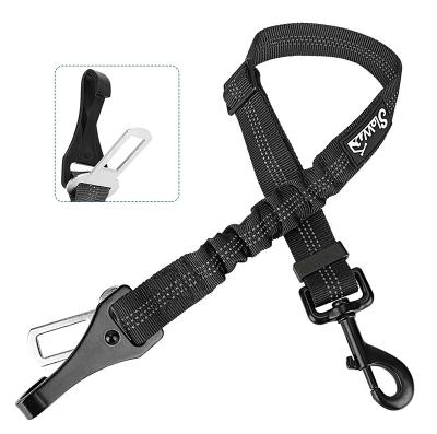 China Upgrade Reflective 2 in 1 Dog Car Harness Metal Buckle Bungee Pad Pet Seat Belt Reflective Nylon Leash for sale