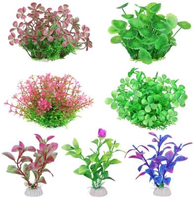 China Viable S Size 7 Pack Set With Sprinkle Algae Aquarium Accessories Realistic Plastic Decoration For Small Fish Tank Artificial Aquatic Plants for sale