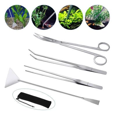 China Viable Aquarium Tools Kit Set Fish Tank Long Stainless Steel Tweezers Scissors Spatula Multi Functional Cleaning Equipments for sale