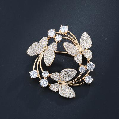 China Durable High Quality Brooches Fashion Accessories Royal Style Rhinestone Crystal Butterfly Pin Brooch Women for sale