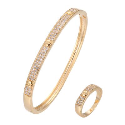 China New Fashion Durable Luxury 18k Gold Plated Custom Jewelry Bangles Bangles Zircon Bangle Ring Set For Women for sale