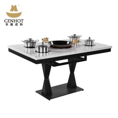 China Long Life Easy Marble Serving Hot Pot Table High Temperature With Hot Pot Induction Cooker Dining Tables for sale