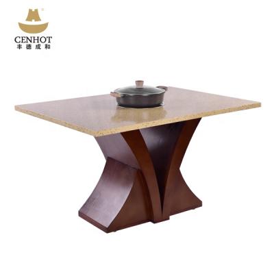 China Metal Stone Commercial Smokeless Square Restaurant Table Easy Chipboard Hot Pot Table Customized for sale