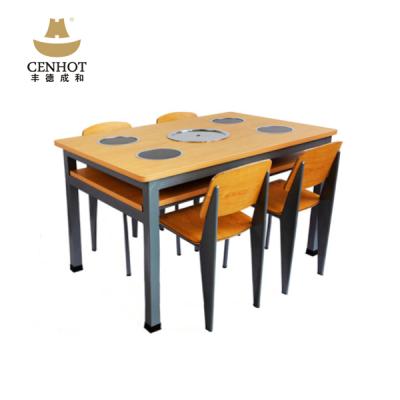 China CENHOT easy korean restaurant table top barbecue grill restaurant wooden tables with hot pot grill table for sale