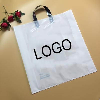 China OEM Logo Patch Handle Plastic Packaging Bag Moisture Proof Custom Shopping Bag With Logo for sale