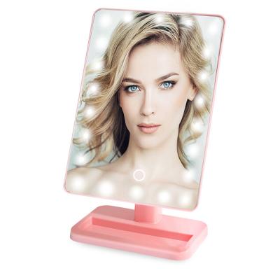 China Shenzhen Wholesaler Square Led Lighted Vanity Makeup Table Mirror Plastic Cosmetic Makeup Mirror With 22 Led Lights for sale