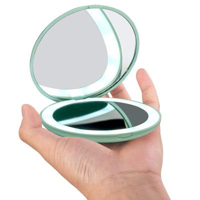 China LED Mini Makeup Mirror Fold Small Portable Micro USB Lighted Connect Cable Chargeable Cosmetic Mirror for sale