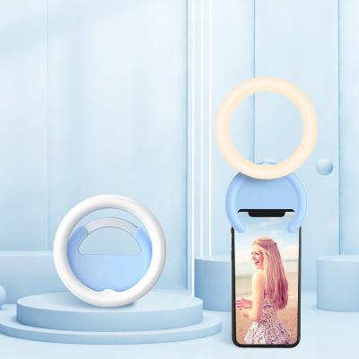 China New Design ABS Led Video Lamp 3 Colors Light Clip Rechargeable Phone Selfie Ring Lights for sale